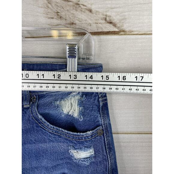 American Eagle Womens Mom Jeans 6 Dark Wash Destroyed Denim High Rise Tapered - Picture 4 of 11